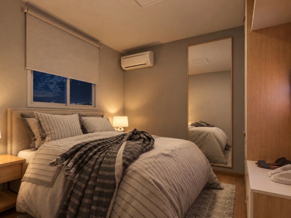 Outra perspectiva do dormitório de casal de um apartamento de 2 dormitórios do Residencial Las Palmas