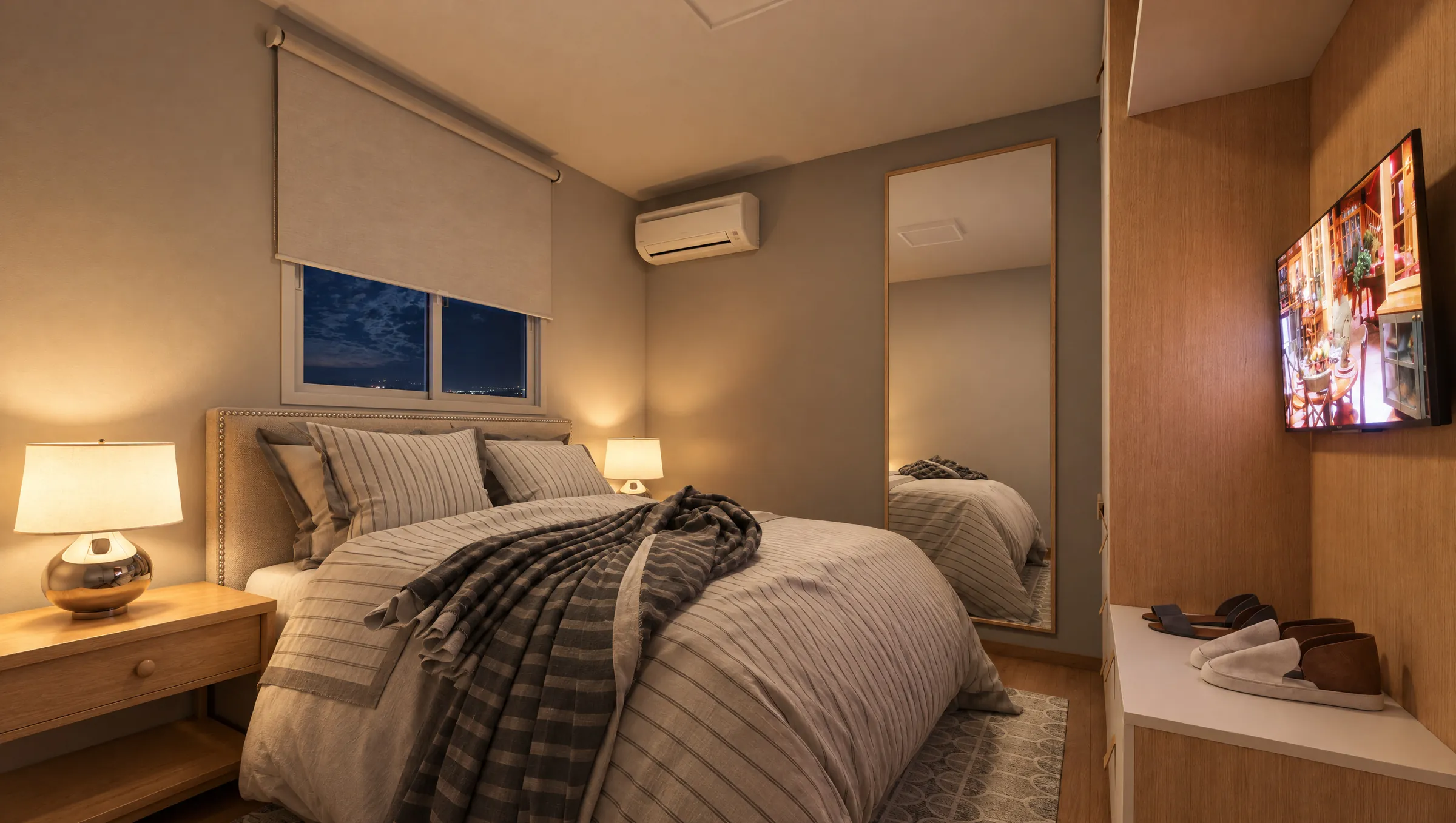 Outra perspectiva do dormitório de casal de um apartamento de 2 dormitórios do Residencial Las Palmas