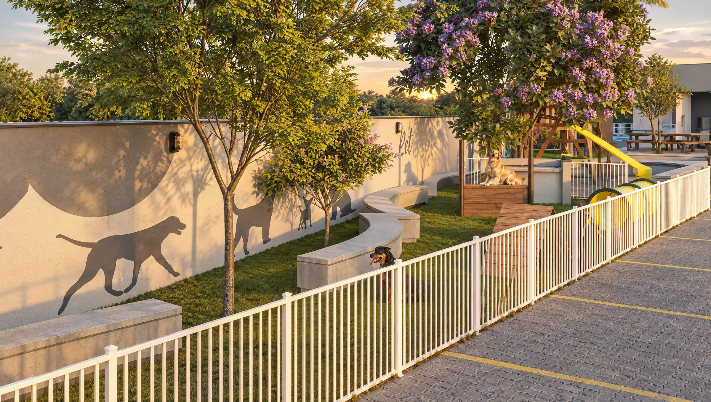 Perspectiva do pet place cercado do Residencial Las Palmas